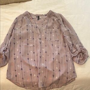 Maurices Grey Blouse with V-neck Collar and Relaxed Fit